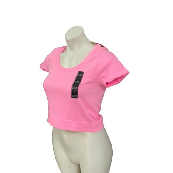 All in Motion Crop Top Womens Large Pink Knit Short Sleeve Knit Athletic - Picture 5 of 9